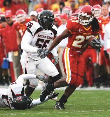 ISU running back Stevie Hicks escapes a tackle Saturday, October 21, 2006 in the 42-26 Cyclone defeat at the hands of Texas Tech in Jack Trice Stadium. Hicks rushed for 56 yards in the first half but sat out the second half due to injury. The Cyclones fall to 3-5 overall and 0-4 in conference play. File Photo: Iowa State Daily