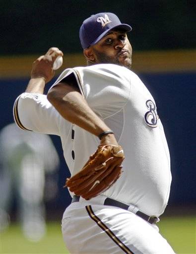 ** FILE ** In this Aug. 24, 2008 file photo, Milwaukee Brewers starting pitcher CC Sabathia pitches to the Pittsburgh Pirates in the first inning of a baseball game in Milwaukee. Sabathia and the New York Yankees are closing in on a seven-year contract worth about $160 million, a deal that would be a record for a pitcher. (AP Photo/Darren Hauck, File)