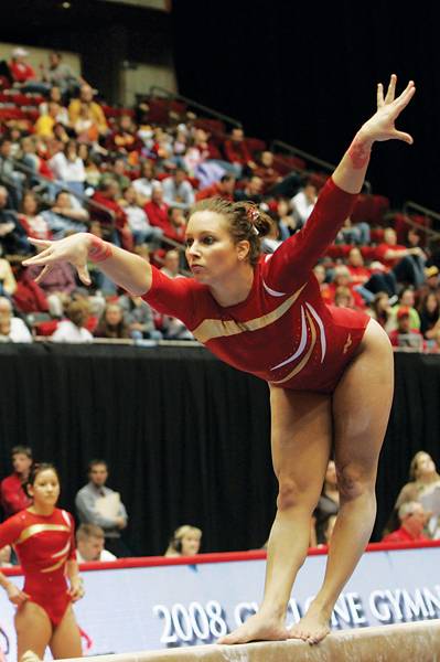 Iowa State junior Ceilia Maccani performs her routine on the balance beam, Friday, January 11, 2007, at Hilton Coliseum. Photo: Trevor Patch/Iowa State Daily