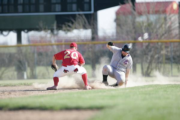 Bryan Scholar, guards second base as Northern Iowa's Drew Leeper reaches on a double during game two of a doubleheader April 18, 2007 at Cap Timm Field. The Government of the Student Body will be voting to allocate over $14,000 to the Sports Club Council, including the Baseball Club, at it's meeting Wednesday. Photo: Kate Haas/Iowa State Daily 