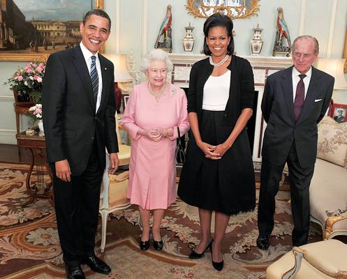 U.S. President Barack Obama and his wife Michelle, pose with Britain’s Queen Elizabeth II and Prince Philip, during an audience at Buckingham Palace in London on Wednesday. Photo: John Stillwell/Associated Press