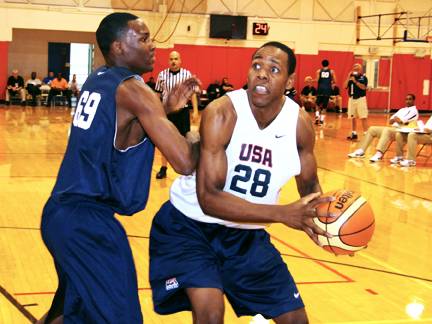 Sophomore Craig Brackins squares up for a jump shot during tryouts for the USA Basketball team. Brackins made the team and will be traveling to the World University Games in Serbia. Photo Courtesy: Steven Maikoski, USA Basketball