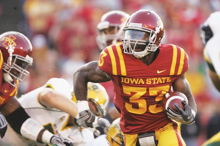 Iowa States running back Alexander Robinson rushes during the first quarter of the game against North Dakota State last season. Robinson heads up a talented but inexperienced group at running back.