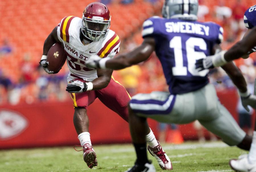Iowa States Alexander Robinson runs with the ball during the Cyclones game against Kansas State at Arrowhead Stadium on Saturday, Sept. 18. The Wildcats defeated Iowa State 27-20.