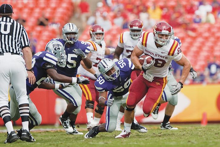 Iowa States Collin Franklin attempts to avoid a tackle during the game against Kansas State on Saturday at Arrowhead Stadium in Kansas City, Mo. 