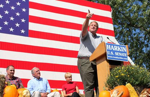 Gov. Chet Culver speaks at the Harkin Steak Fry on Sunday at Indianola. Culver told supporters that Iowa will go forward with him and not back to the 80s with Terry Branstad.