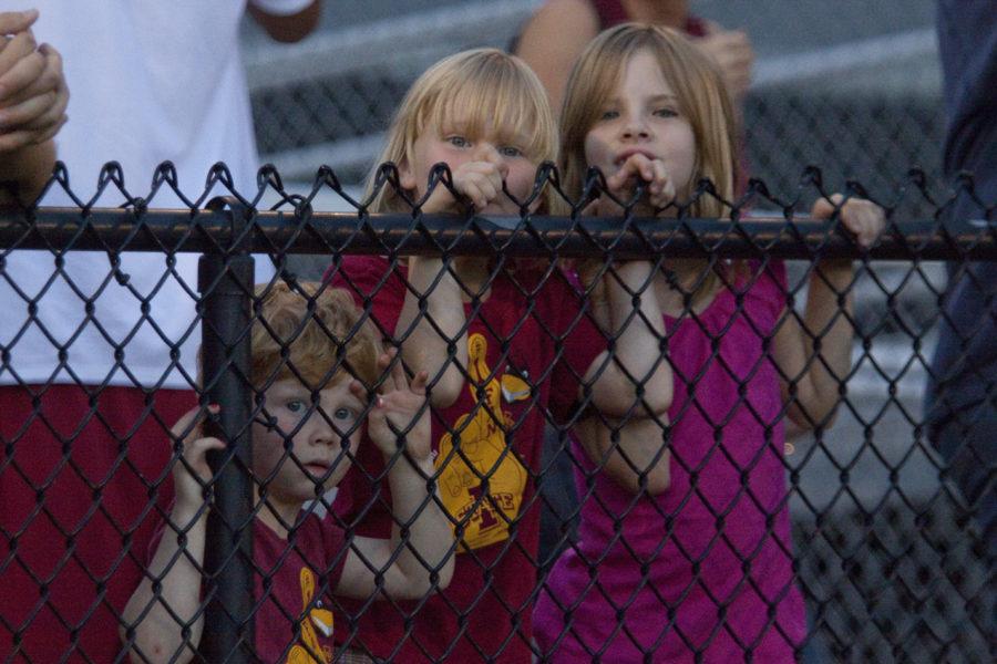Young fans watch the action from across the soccer field Friday, Sept. 17 as the Cyclones take on Iowa.