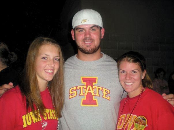 ISU offensive lineman Drew Davis stands with his two sisters. Davis grew up in Dubuque, and came to Iowa State for football after his parents both attended and graduated from Iowa State.