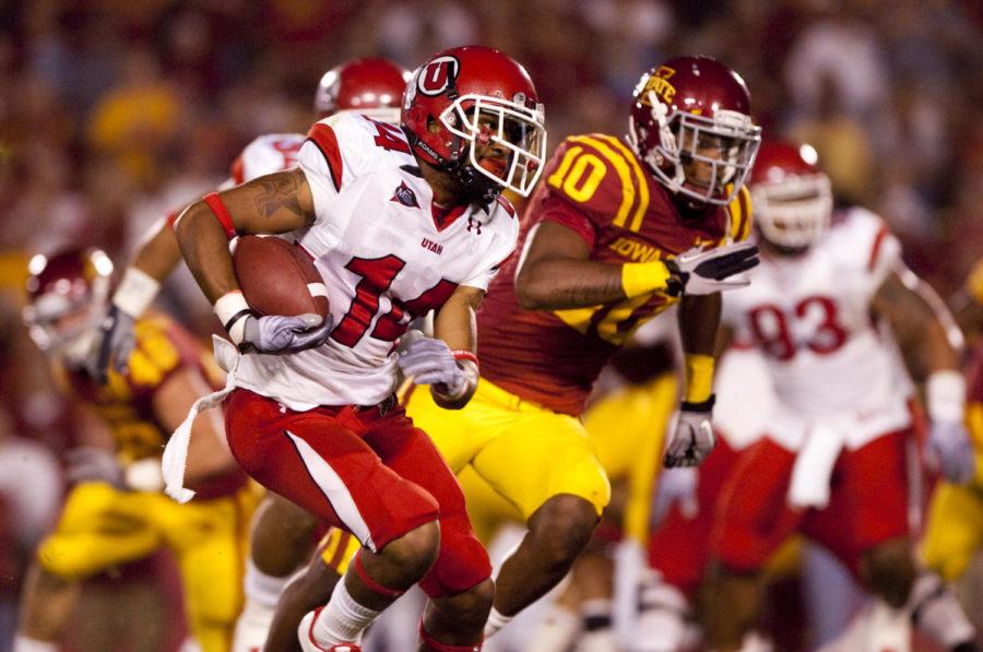 Utahs Reggie Dunn rushes during the Cyclones game against the Utes on Saturday, Oct. 9.  The Cyclones fell 27-68.
