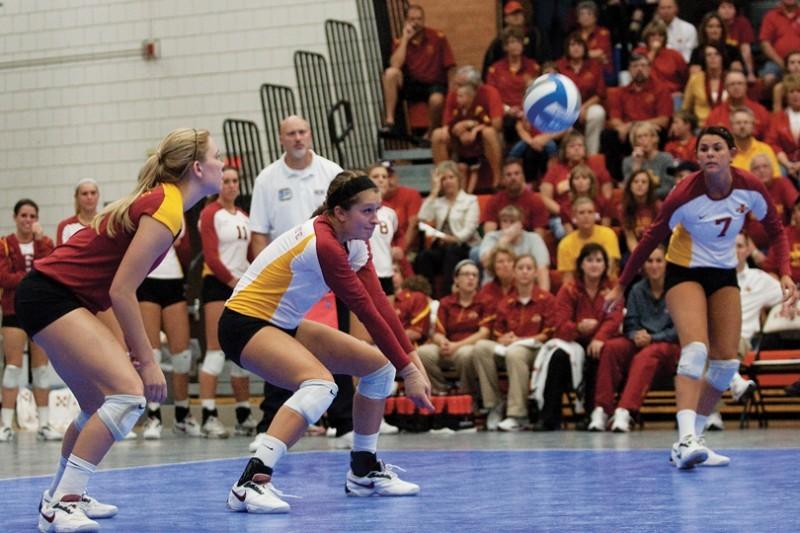 Iowa States Carly Jenson receives a ball during a match against Texas Tech on Wednesday, Oct. 7 at Ames High. 