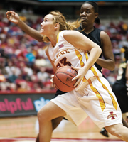 Chelsea Poppens drives to the basket during the game against the University of Arkansas-Pine Bluff, Sunday, December 6, 2009 at Hilton Coliseum. 