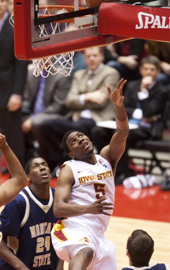 Iowa States Darion Jake Anderson scores for Iowa State during the Cyclones game against Montana State on Saturday, Nov. 27 in Hilton Coliseum. The Cyclones beat the Bobcats 81-59.