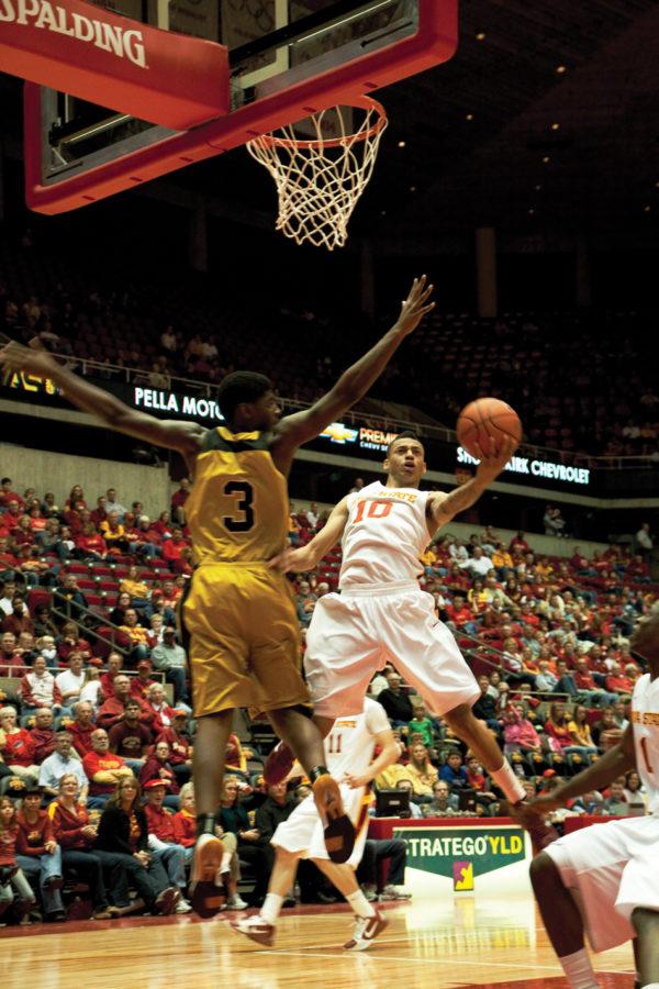 Cyclone guard Diante Garrett shoots the ball during Sundays victory against the Alabama State Hornets. 