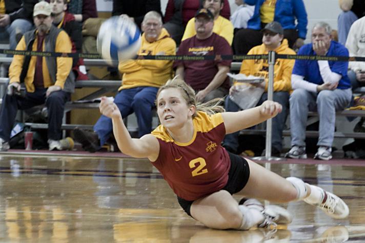 Libero+Ashley+Mass+dives+for+the+ball+Friday+night+during+the+NCAA+opening+round+at+Minneapolis+Sports+Pavilion.+During+Mass+final+game%2C+she+posted+35+digs%2C+a+season+high%2C+and+is+the+Big+12+all+time+career+digs+leader.+The+Cyclones+lost+in+the+first+round+to+Creighton+University.%0A