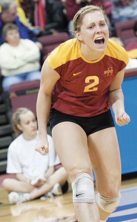 Libero Ashley Mass reacts to a play against Creighton University on Friday night at the Minneapolis Sports Pavilion. The Cyclones fell 3-2.