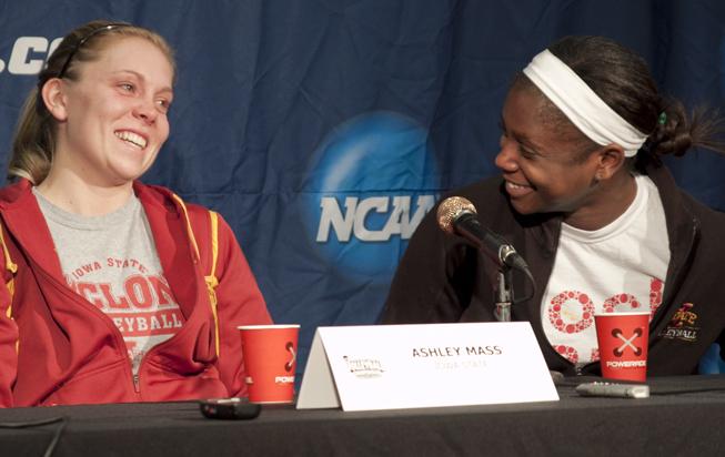 Seniors Ashley Mass and Victoria Henson share their thoughts on their careers as Cyclone volleyball players during the postgame news conference.