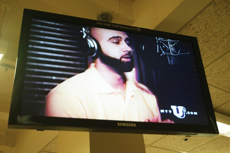 The Memorial Union received new televisions from MTV that play music videos for students as they study and eat. 