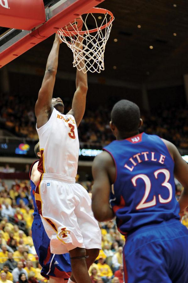 Forward Melvin Ejim goes up for a dunk during the Iowa State - Kansas game Jan. 12 at Hiton Coliseum.