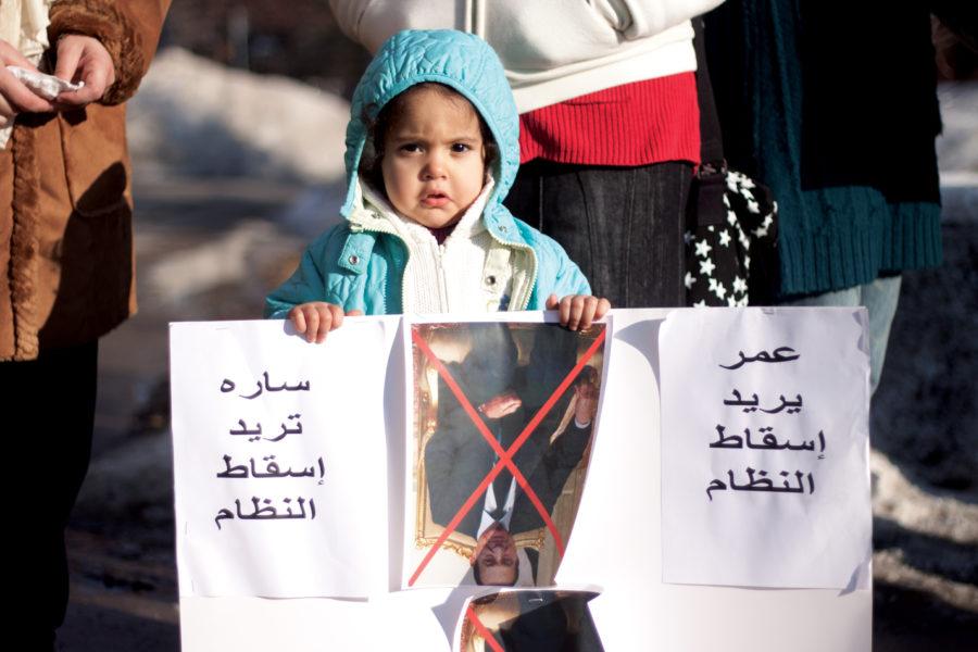 Children participated in Fridays protest in the free speech zone in front of Parks Library. The protesters wanted to raise awareness about the political unrest and the treatment of demonstrators in Egypt.