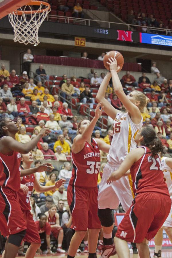 Anna Prins goes up for a shot during the game Jan. 11 against Nebraska. The Cyclones defeated the Huskers 64-43. Photo: Rebekka Brown/Iowa State Daily
