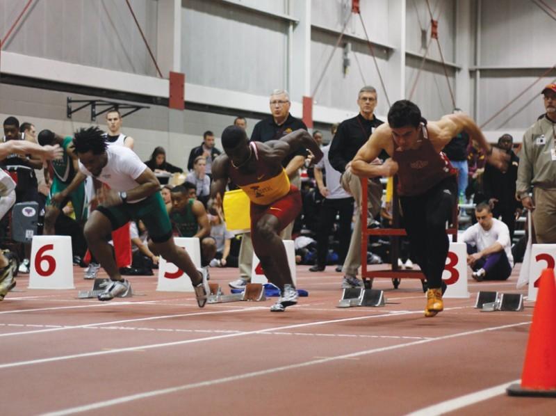 Sprinter Amara Sama during the 60-meter dash prelims during Saturdays session of the Iowa State Classic at Lied Rec Center. Sama advanced to the finals and placed eighth overall with a time of 6.84 seconds.