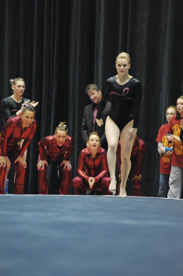 Celine+Paulus+competes+in+floor+exercise+during+the+gymnastics+meet+Feb.+11+at+Hilton+Coliseum+against+Oklahoma.+File+Photo%3A+Zhenru+Zhang%2FIowa+State+Daily