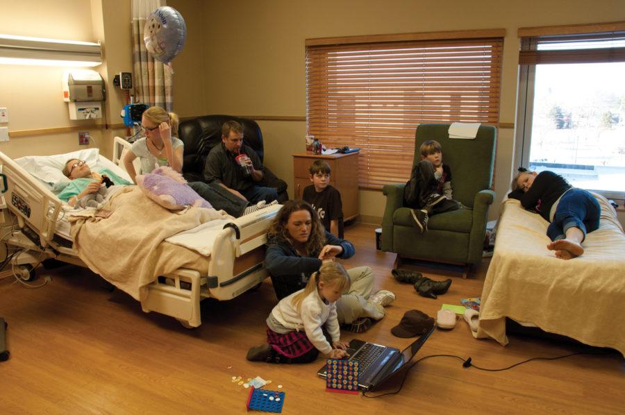Danielle Andersen-Jeppeson and her family spent the afternoon with her daughter, Samantha, who was admitted to Mary Greeley Medical Center for an emergency appendectomy the previous night, Saturday, Feb. 19, 2011. 