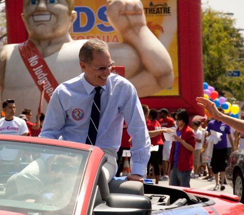 Republican Fred Karger appears riding the Los Angeles Pride parade.