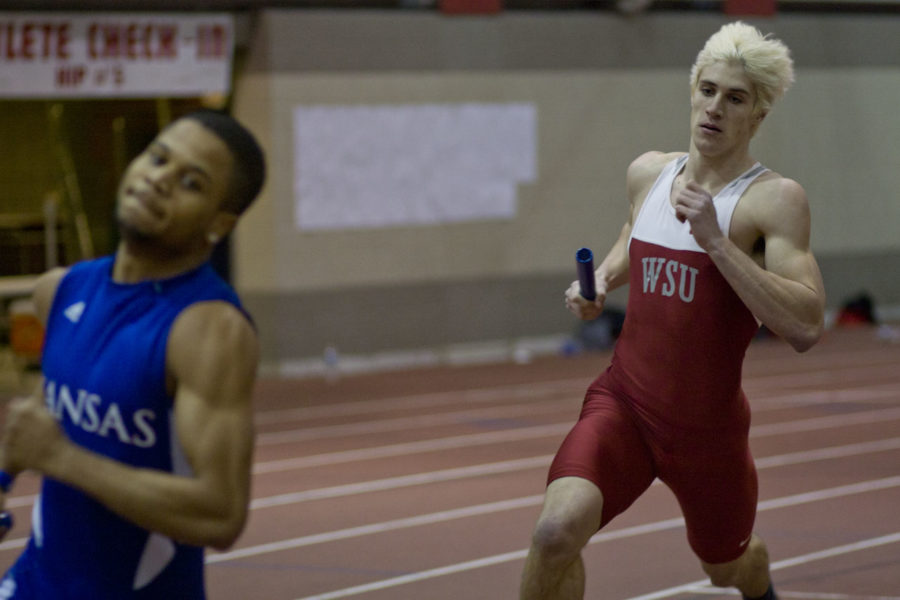 Freshman Jacob Sealby of Washington State University competes in the NCAA Qualifier at the Lied Recreational Athletic Center on Saturday. Washington State came in fourth with a time of 3:07.61.
