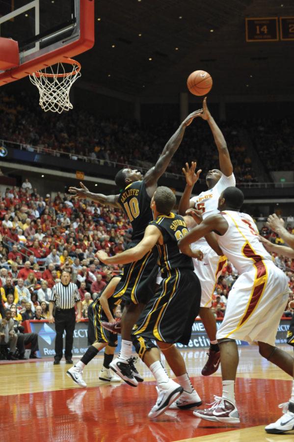 Forward Calvin Godfrey attempts a shot during the game against Missouri on Saturday at Hilton Coliseum. Missouri defeated the Cyclones 76-70. 