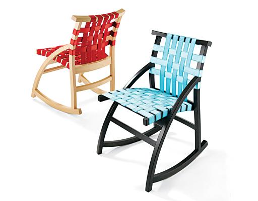 Furniture designer Peter Danko creates environmentally-friendly products such as these chairs made from recycled seatbelts. 