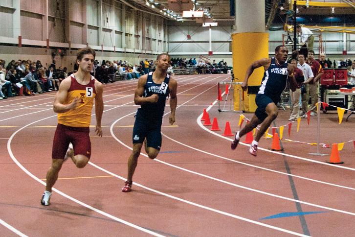 Cyclone Brian Sandvig runs against Lincoln Universitys Terell Cotton and Sabiel Anderson during the mens 400 meter dash Friday, Dec. 10 at the Holiday Preview meet at Lied Recreational Center. Sandvig placed fourth in the competition running a time of 49.09 seconds.