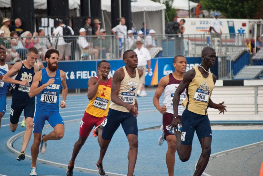 Edward Kemboi sprints for a qualifying spot in the final lap of the 800-meter run. Kemboi competed June 8 in the 2011 NCAA Outdoor Track and Field Championships. Photo: Jordan Maurice/Iowa State Daily
