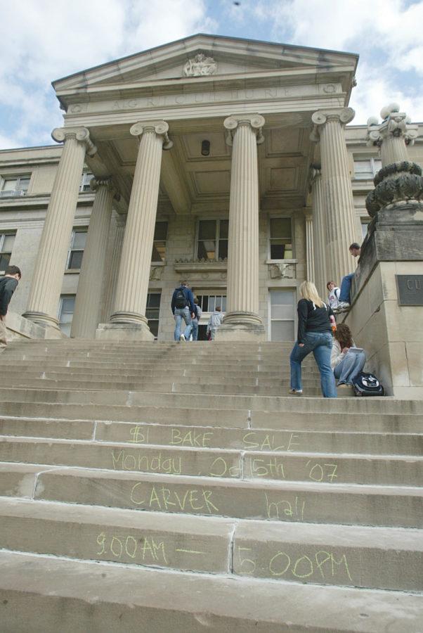 People walking in and out of Curtiss Hall were sure to walk past the sign for the bake sale on October 12, 2007. Curtiss Hall is under renovation this summer. 