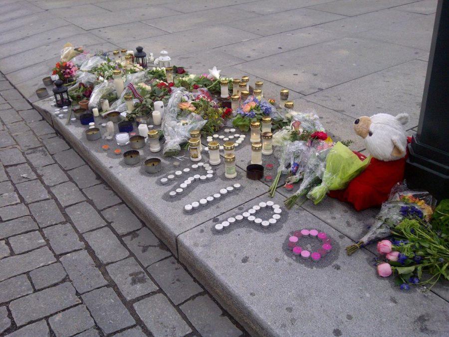Mourners created a makeshift memorial to victims of the bombing
in Oslo on Friday.
