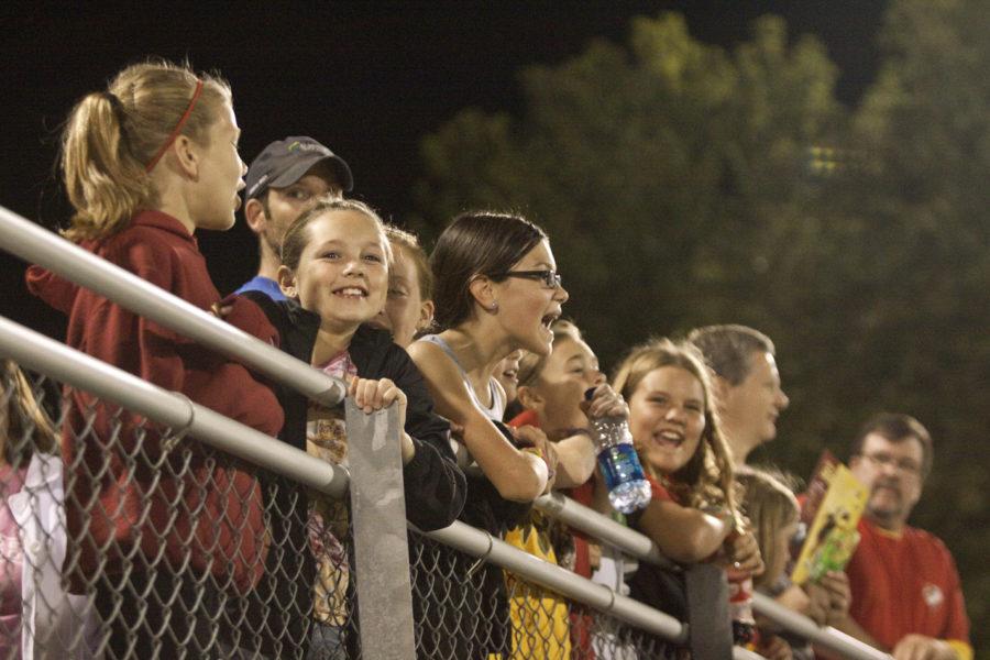 Fans cheer on Iowa State from the stands Friday, Sept. 17 at the ISU Soccer Complex. The Cyclones were defeated 4-0 by Iowa.