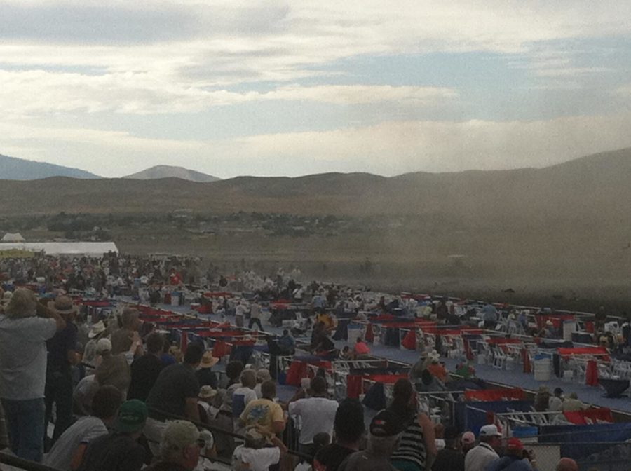 The photo shows the immediate aftermath of the crash. Mass
casualties were reported at an air show after a plane slammed into
the box seat area in front of a grandstand at the National
Championship Air Races and Air Show in Reno on Friday
