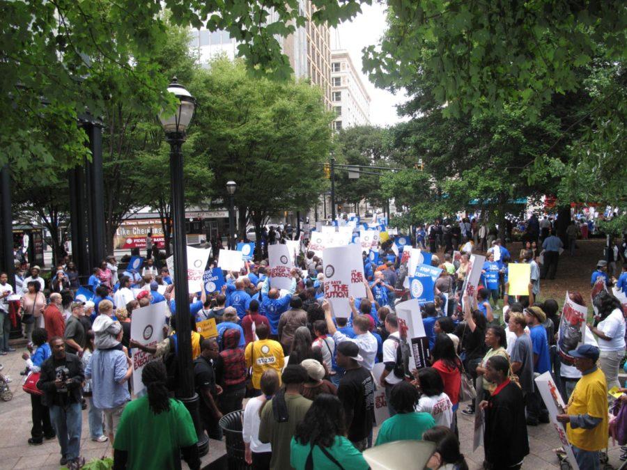 On Friday, Sept. 16, 2011, supporters gather to march in support
of death row inmate Troy Davis. Yesterday, people delivered to the
Georgia Pardon and Parole Board a massive petition bearing some
663,000 names. Davis, 42, is scheduled to be executed at 7 p.m. ET
Wednesday.
