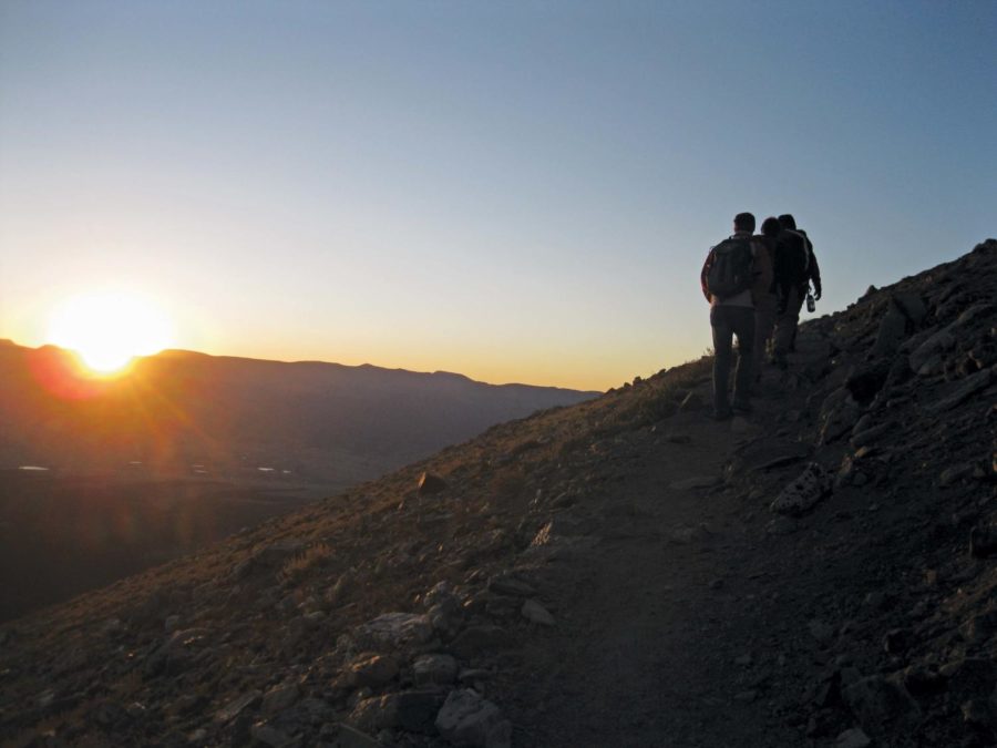 Jim Slagle, Will Franey, Ryan Frey and Bethany Drury of the ISU
Mountaineering Club hike to the summit of Mount Elbert and watch
the sunrise early in the morning.
