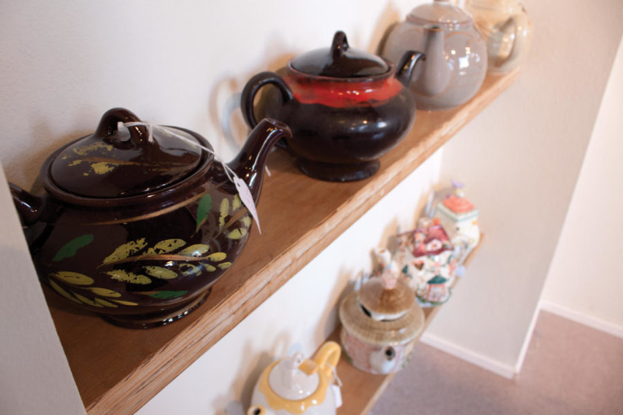 A wide range of new, gently-used and antique teapots are sold at
Ames British Foods on Main Street.
