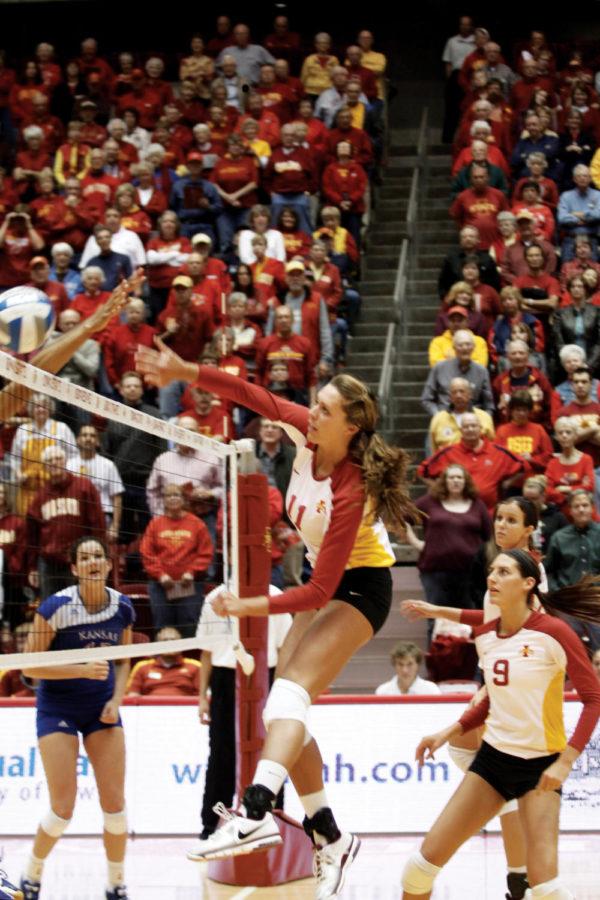 The ISU volleyball team faced up against Kansas at Hilton
Coliseum on Wednesday, Oct. 26. The Cyclones swept the Jayhawks
3-0

