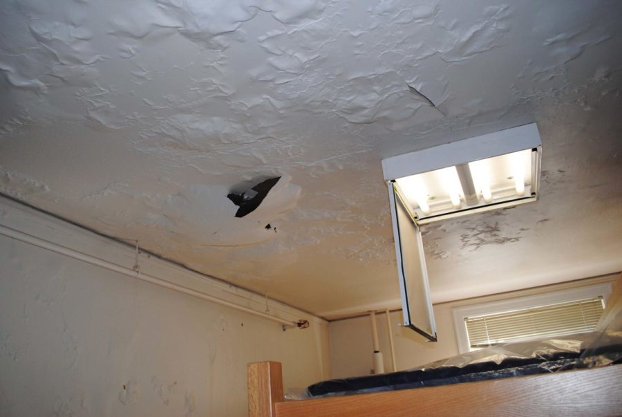 A stray football in the hallway of the Birch-Welch-Roberts
residence halls caused a water pipe to burst, damaging student
property Wednesday, Sept. 28.
