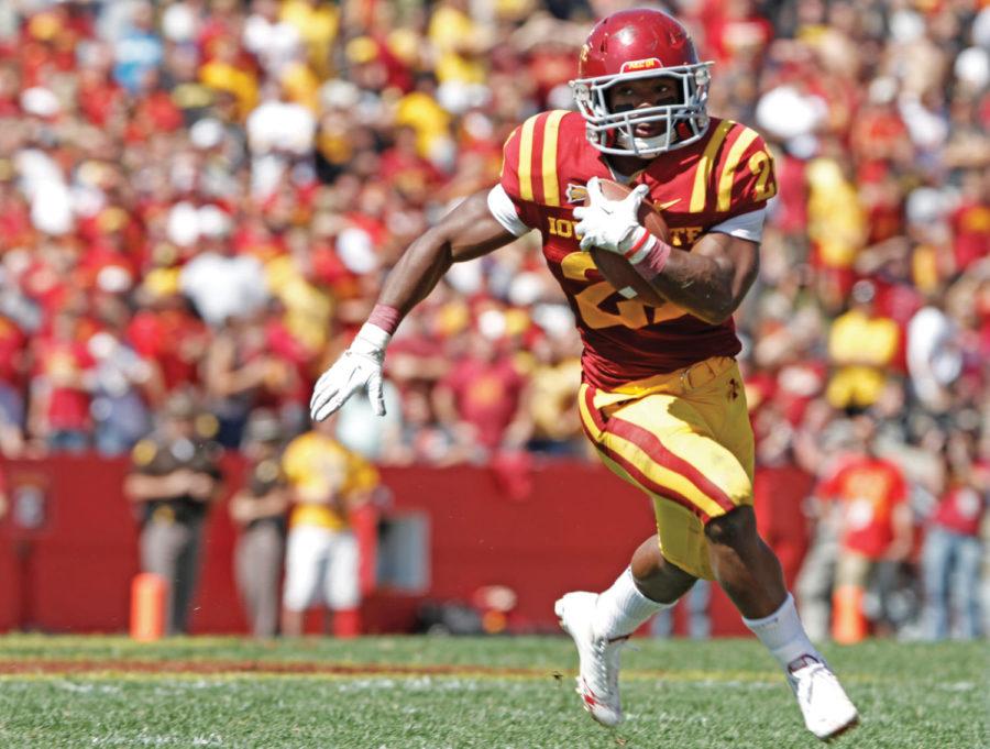 Running back Shontrelle Johnson breaks into the secondary
Saturday, Sept. 10, at Jack Trice Stadium. Johnson finished with
108 total rushing yards on 18 attempts.
