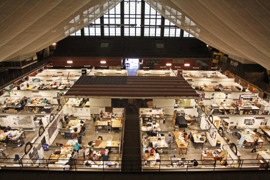 Students work in their design studios in the Armory on Monday,
Oct 24.
