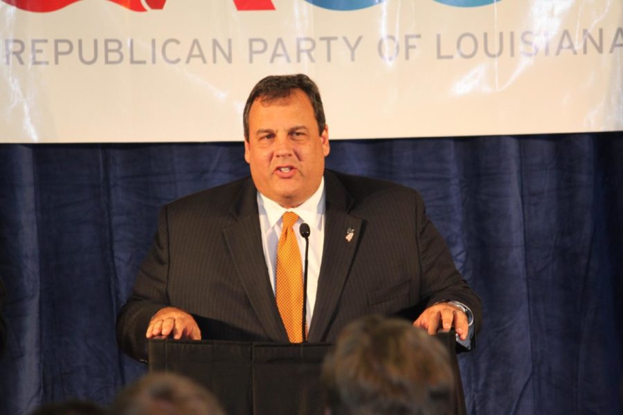 New Jersey Gov. Chris Christie and Louisiana Gov. Bobby Jindal
at a Republican Party rally in Baton Rouge.
