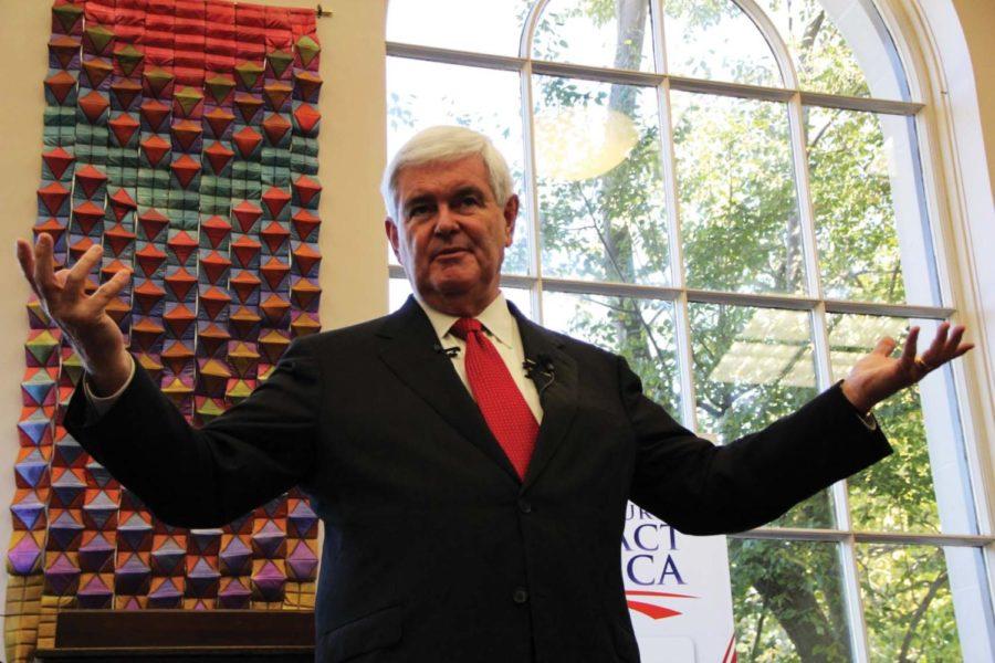 Newt Gingrich, 2012 presidential candidate, spoke at Iowa State
on Friday, Sept. 30, in the Campanile Room of the Memorial Union,
emphasizing Iowa States reputation for science and technology.
Gingrichs presence was part of the Presidential Caucus Series.
 
