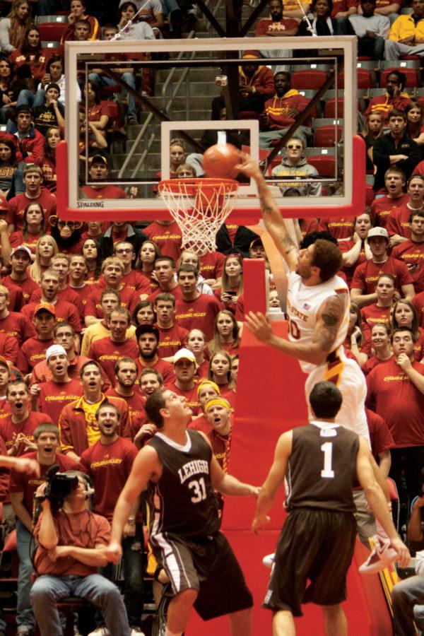 Royce White dunks the ball against Lehigh on Saturday, Nov. 12,
at Hilton Coliseum. White led all scorers with 25 points and 11
rebounds in Iowa States 86-77 win.
