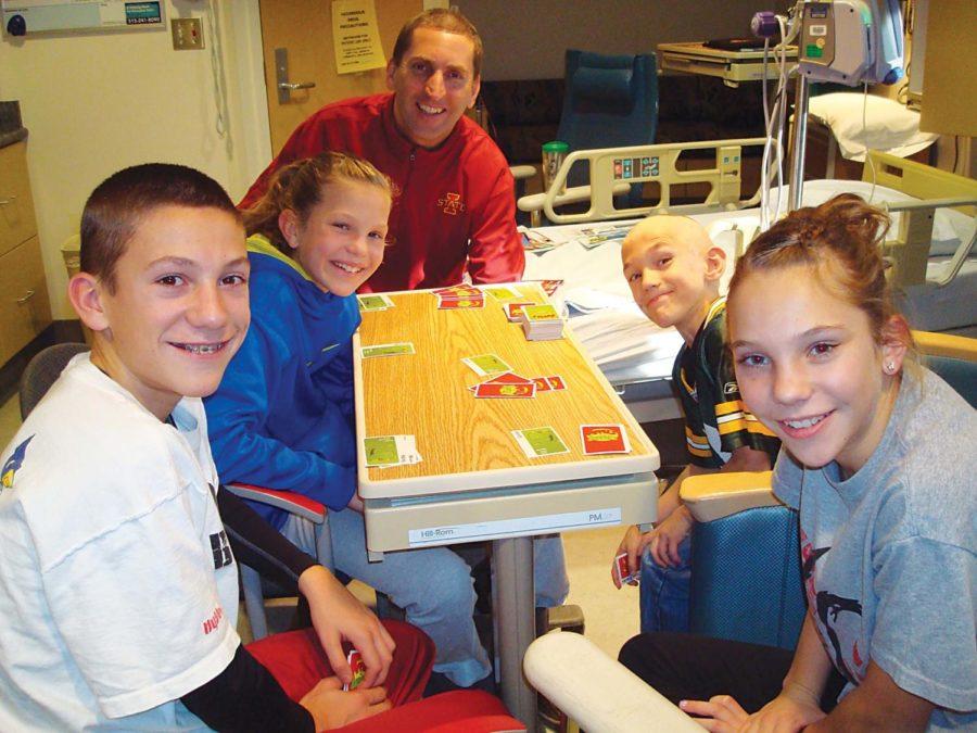The Pollard family spends Thanksgiving at the Blank Childrens
Hospital. From left to right: Thomas (14), Maggie (11), Jamie,
James, and Annie (13).
