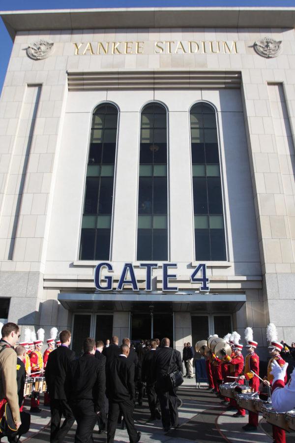 The ISU marching band plays as the football team enters Yankee
Stadium on Friday, Dec. 30. 
