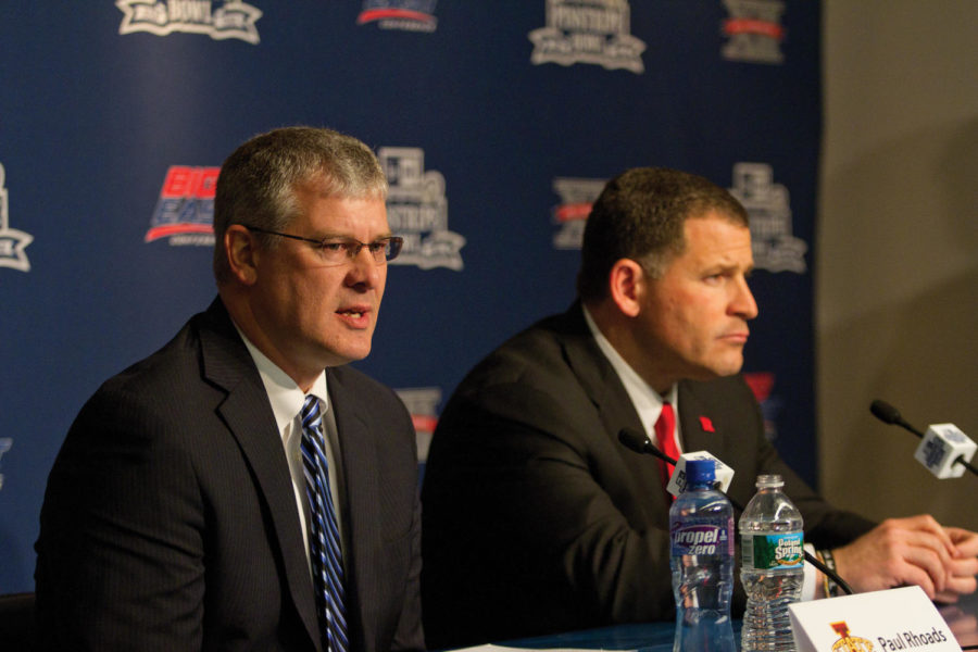 ISU coach Paul Rhoads and Rutgers coach Greg Schiano sit down to
answer questions during a press conference at Yankee Stadium on
Thursday, Dec. 29. Both coaches talked about their teams
experiences in New York City so far and their preparations for the
game. 
